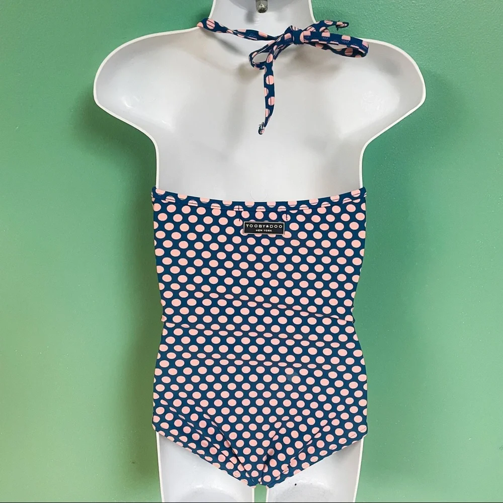 Toobydoo Navy & Pink Polka Dot Isla One Piece Swimsuit Girls Size 3-4Y
